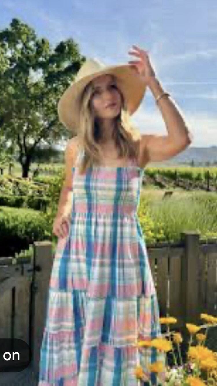 LOFT Plaid Sundress Maxi Pastel Cottagecore Smocked Back Flowy Summer Dress M